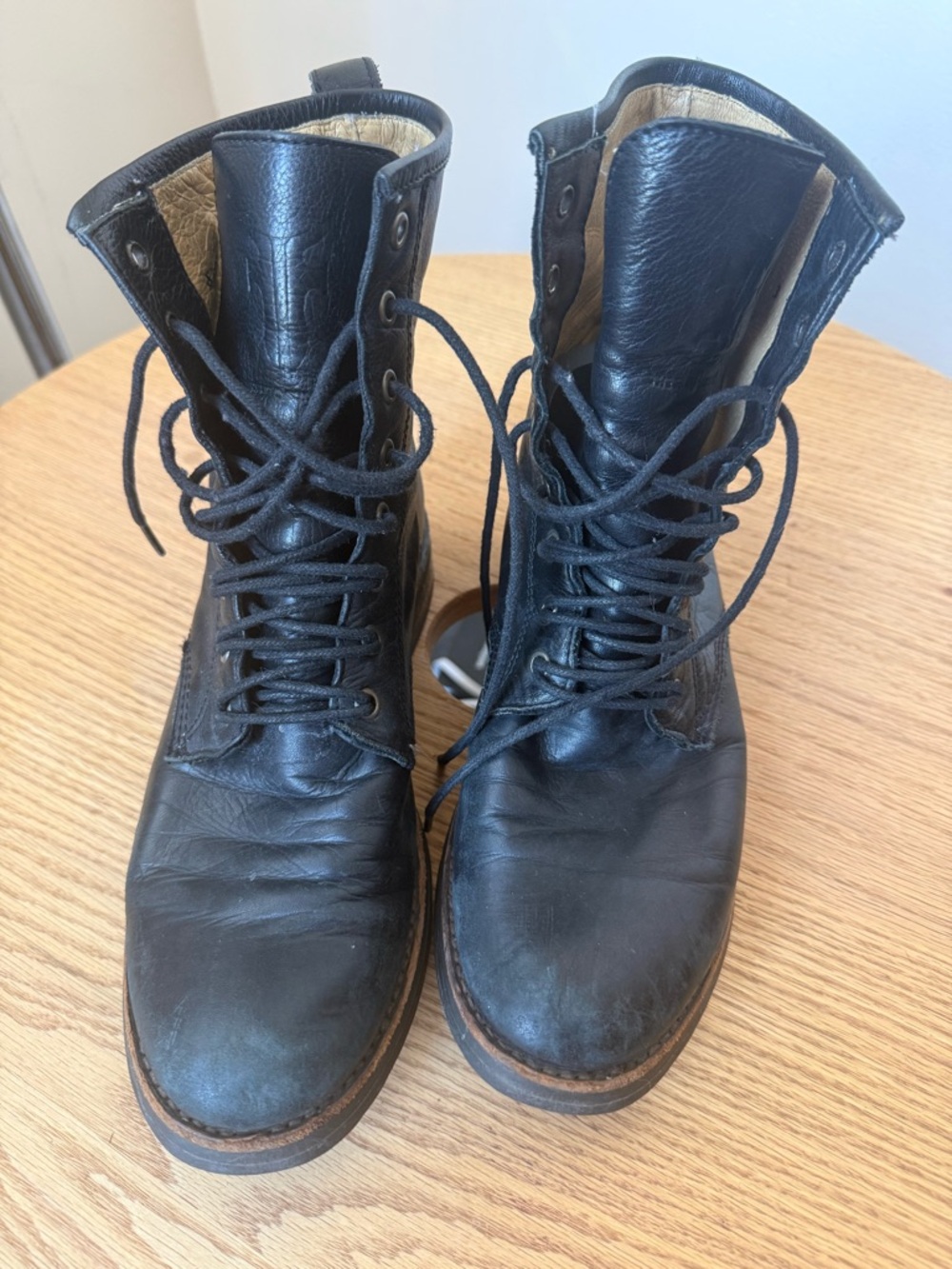 Women's Black Leather Lace-Up Frye Boots